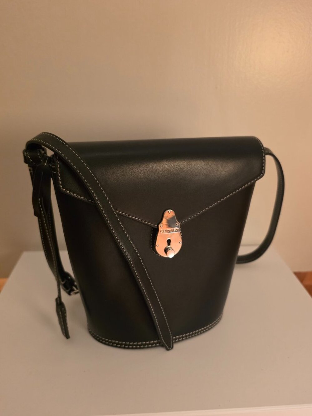 Calvin Klein Lock Leather Bucket Bag Black Silver NWOT
